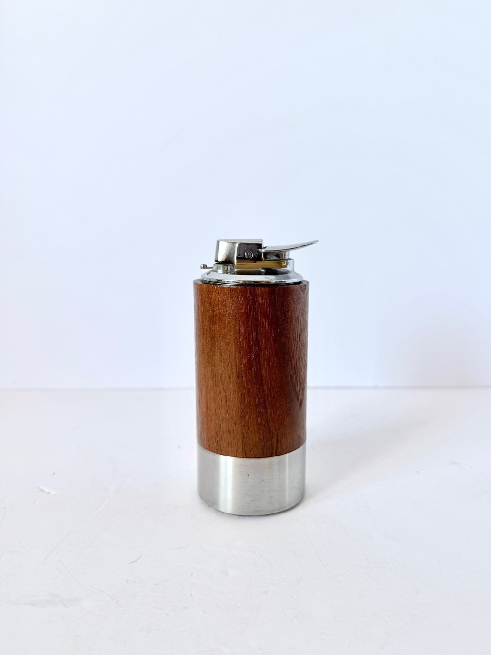 1960s Ronson Varaflame Norseman EMPTY Table Lighter Walnut & Chrome Tobacciana